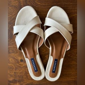 Margaux The Slide Sandal Ivory Calf Criss Cross Shoe 38.5 US 8.5
